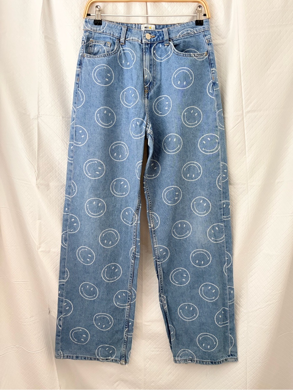 H&M Light Blue Straight-Leg Jeans with Smiley Print